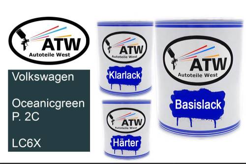 Volkswagen, Oceanicgreen P. 2C, LC6X: 1L Lackdose + 1L Klarlack + 500ml Härter - Set, von ATW Autoteile West.